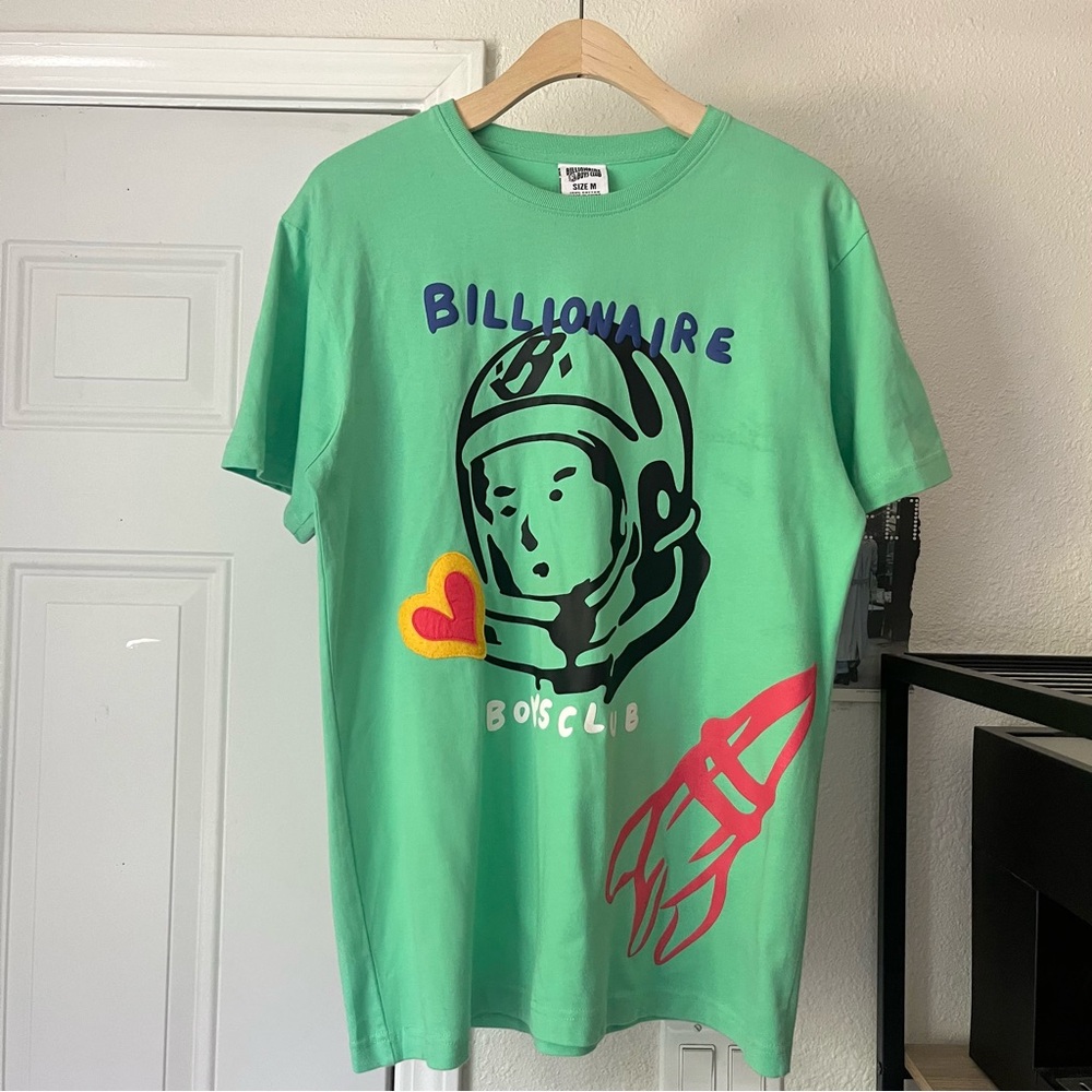 BILLIONAIRE BOYS CLUB green cotton crew neck logo astronaut short sleeve tee
